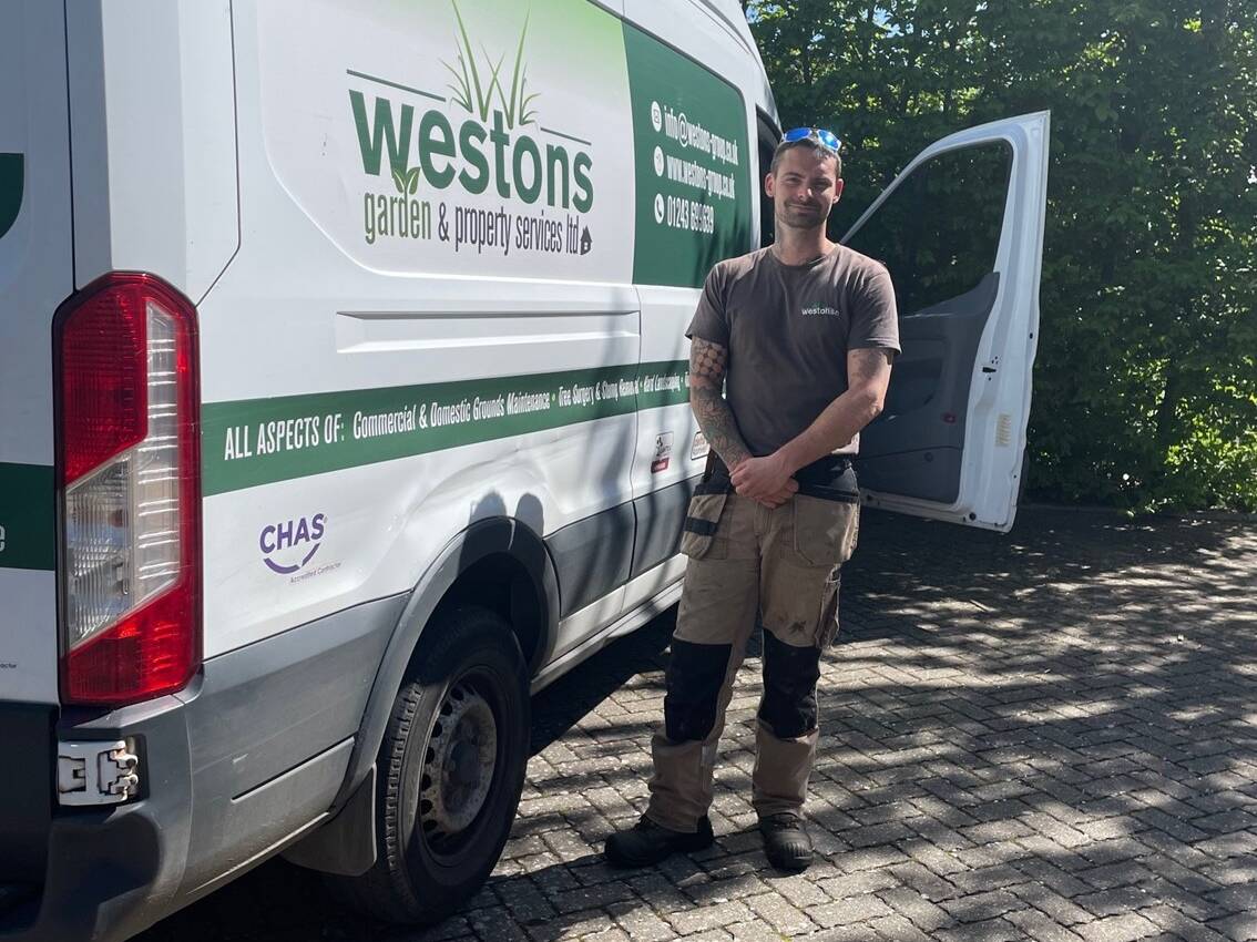 Man standing outside a van